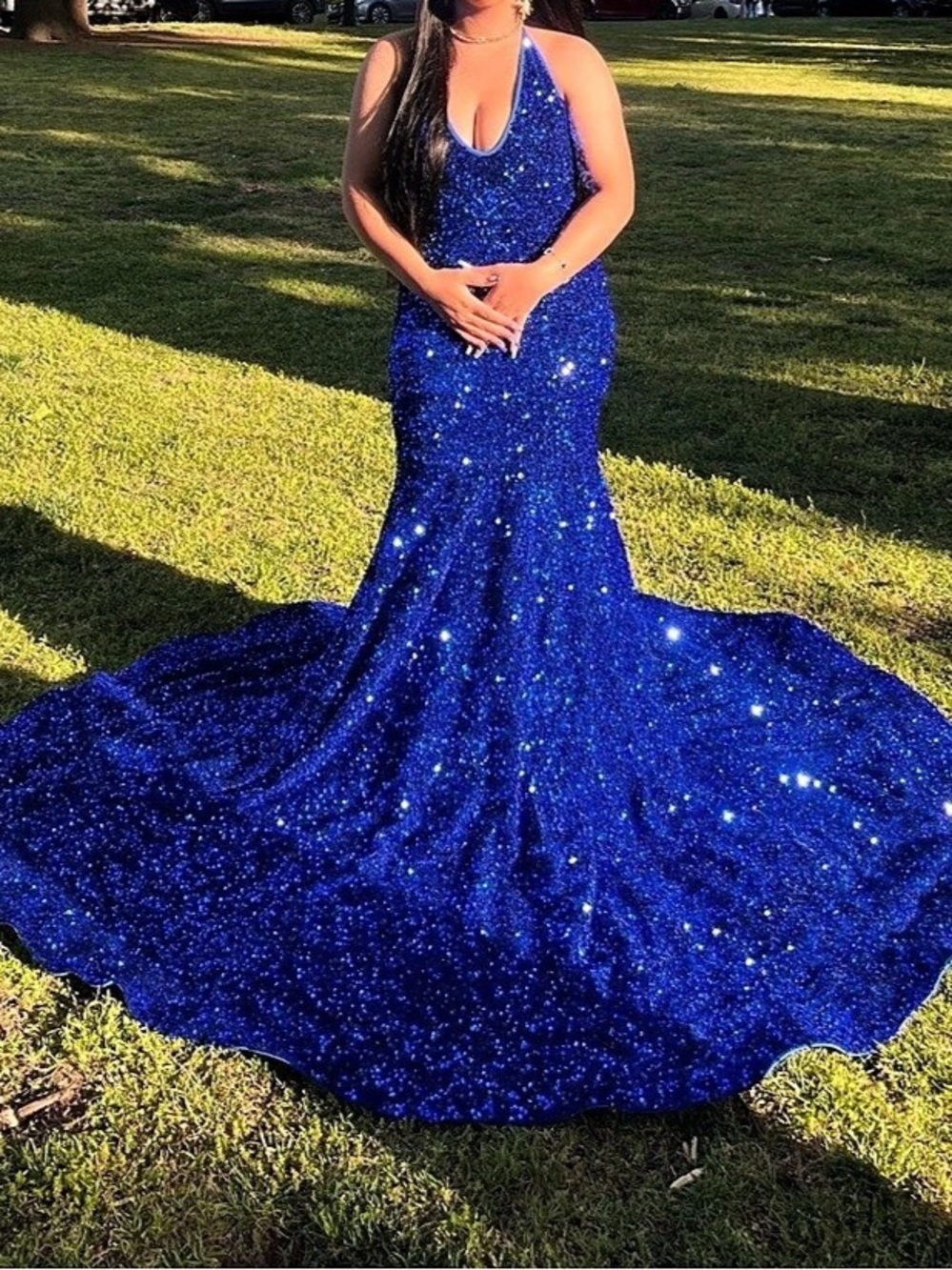 Women's Blue Sequin Prom Gown Like New